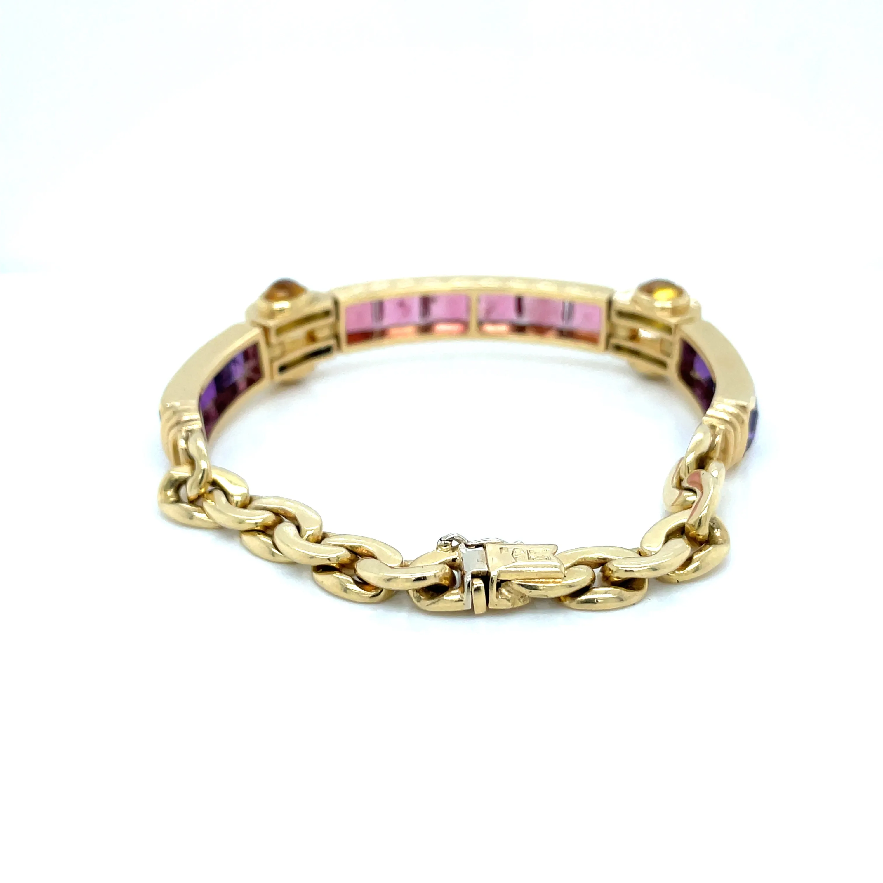 Bulgari Tourmaline Amethyst Diamond Citrine Gold Link Bracelet