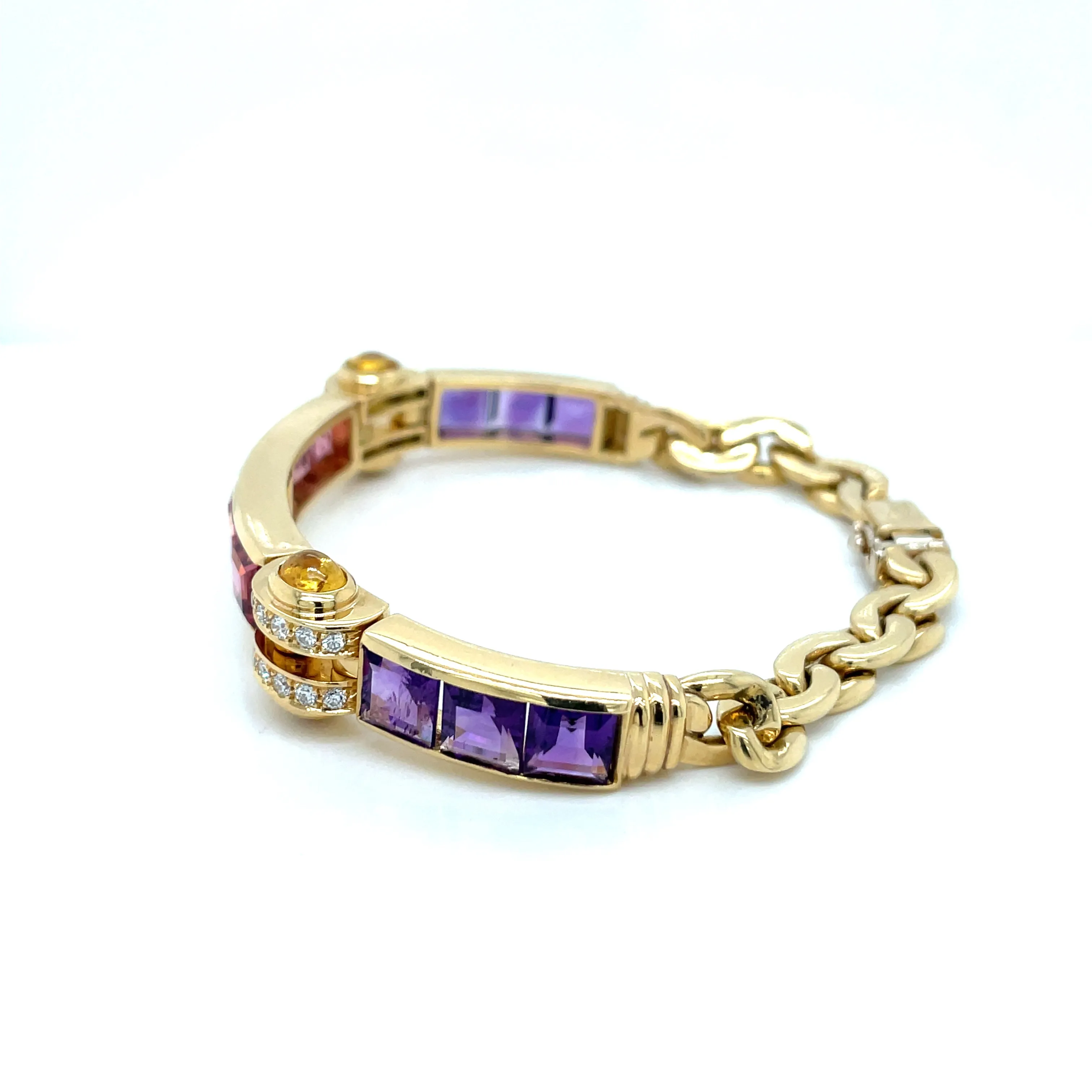 Bulgari Tourmaline Amethyst Diamond Citrine Gold Link Bracelet