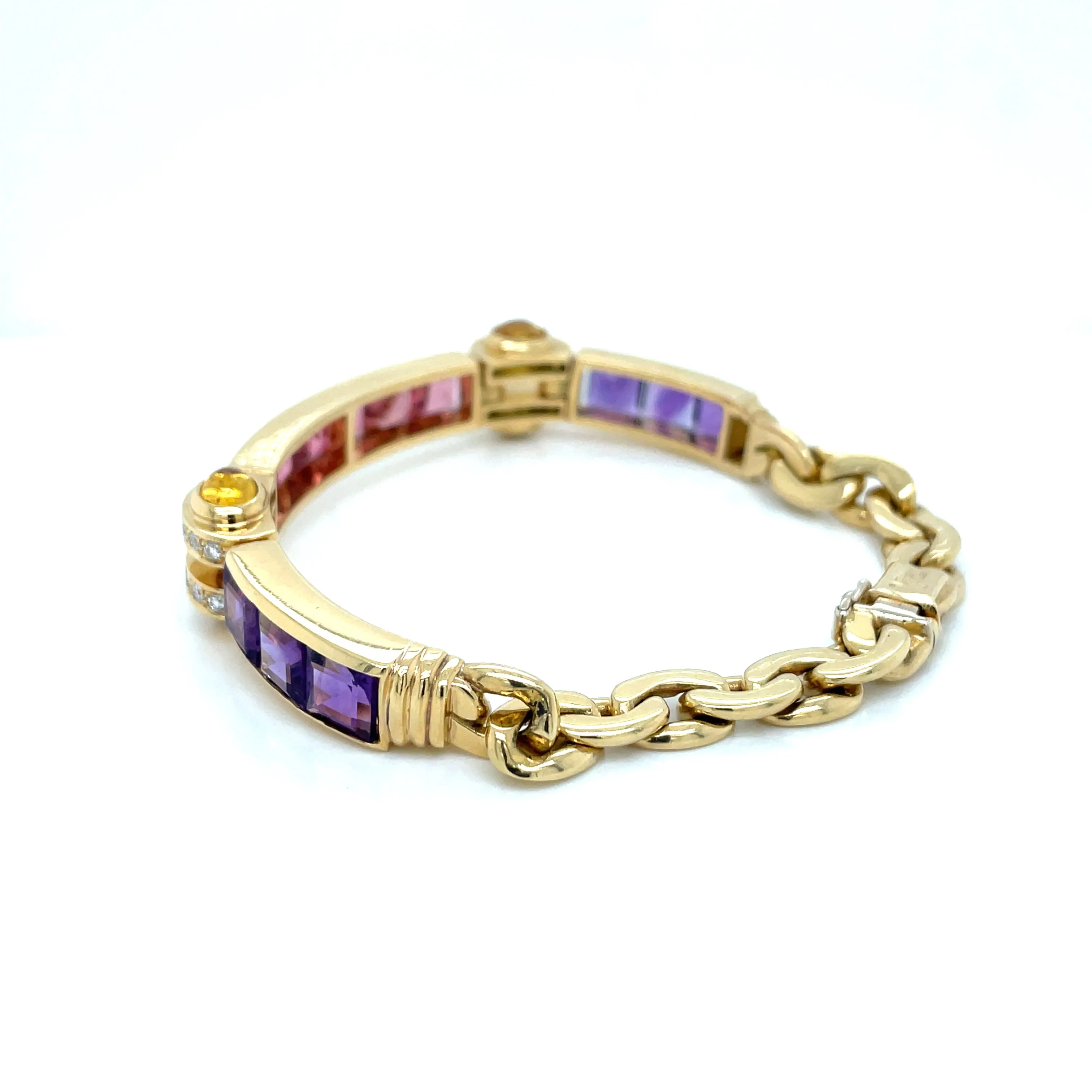 Bulgari Tourmaline Amethyst Diamond Citrine Gold Link Bracelet