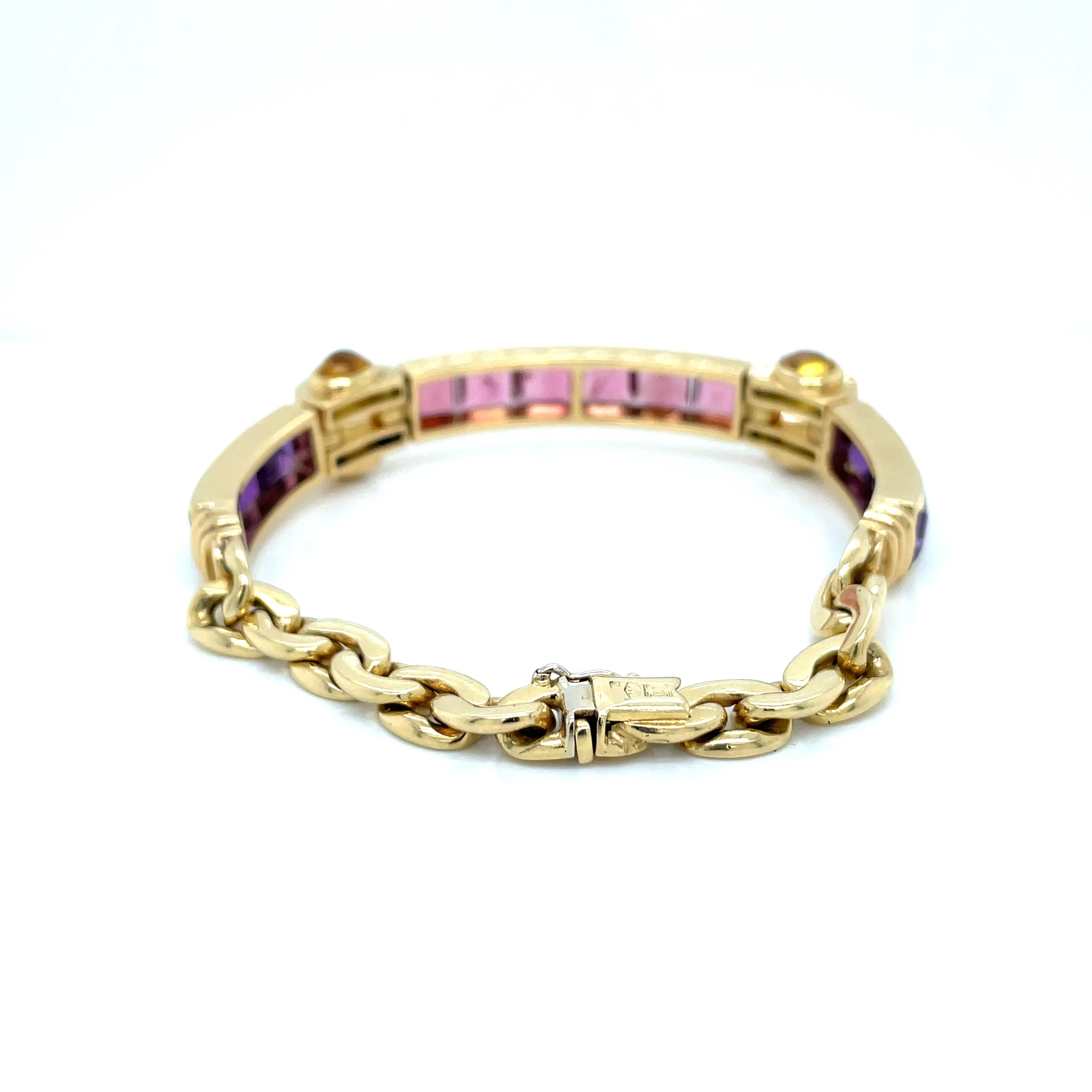 Bulgari Tourmaline Amethyst Diamond Citrine Gold Link Bracelet