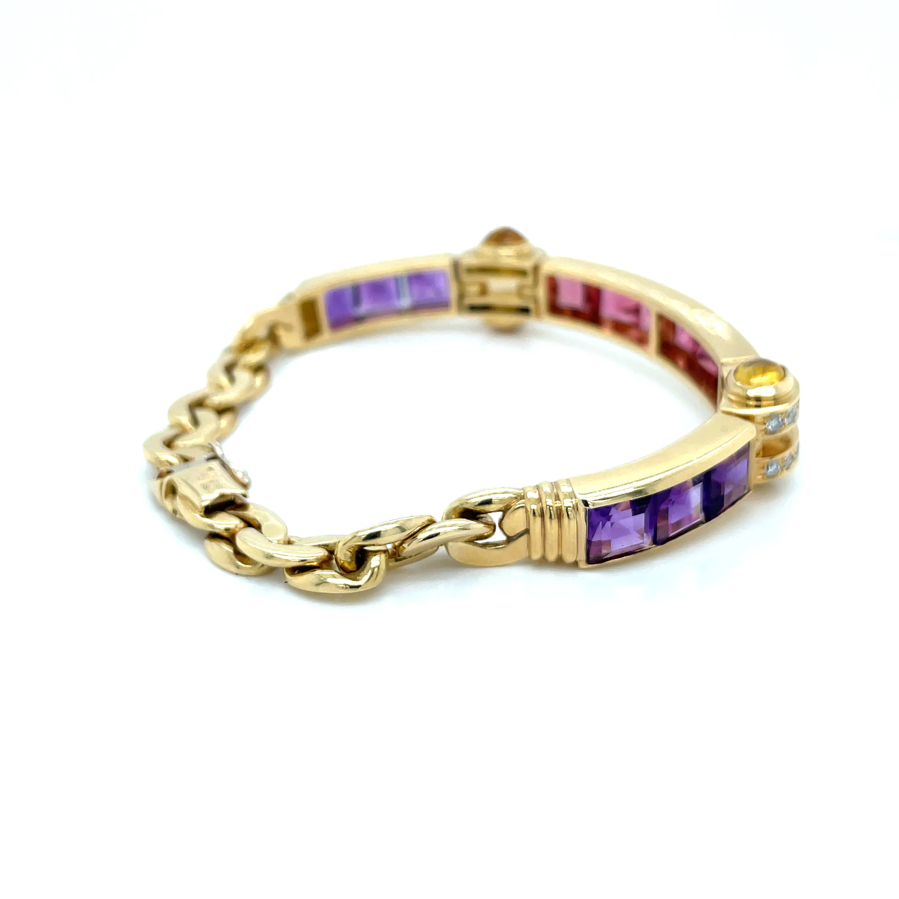 Bulgari Tourmaline Amethyst Diamond Citrine Gold Link Bracelet