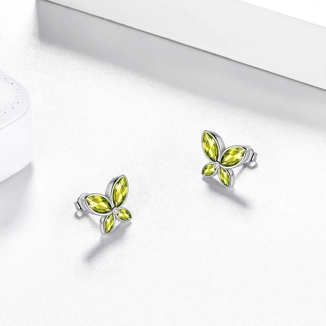 Butterfly Stud Earrings Birthstone August Peridot Women Girls Jewelry Birthday Gift