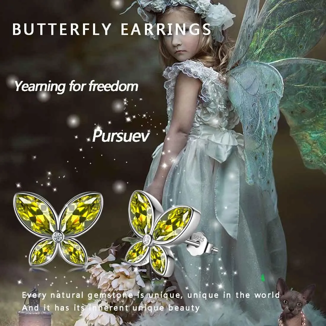 Butterfly Stud Earrings Birthstone August Peridot Women Girls Jewelry Birthday Gift