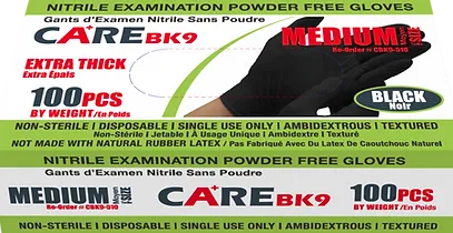 CARE BLACK 6-mil 9" Nitrile Powder-Free Examination Gloves-Box