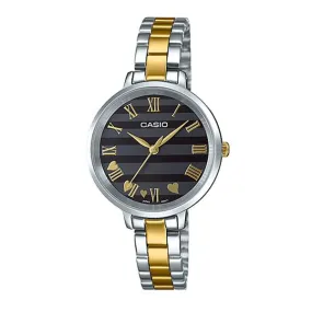 Casio Ladies' Analog Two Tone Gold Ion Plated Stainless Steel Band Watch LTPE160SG-1A LTP-E160SG-1A