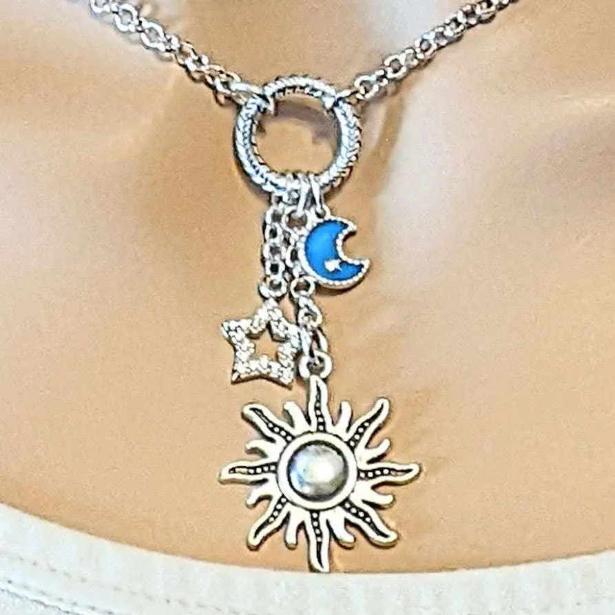 Celestial Sun Silver Charm Keeper Necklace - 18-24 inch