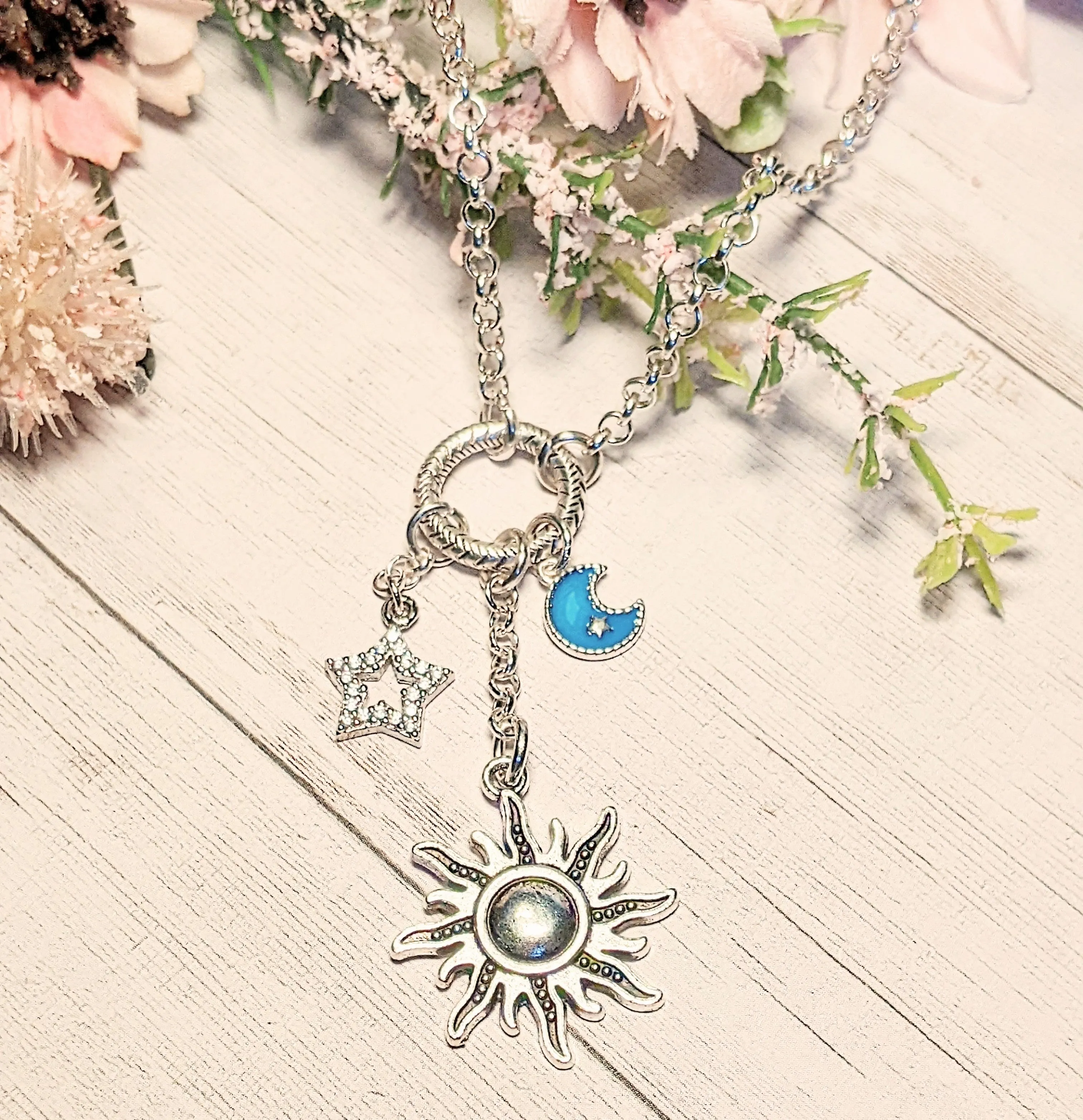 Celestial Sun Silver Charm Keeper Necklace - 18-24 inch