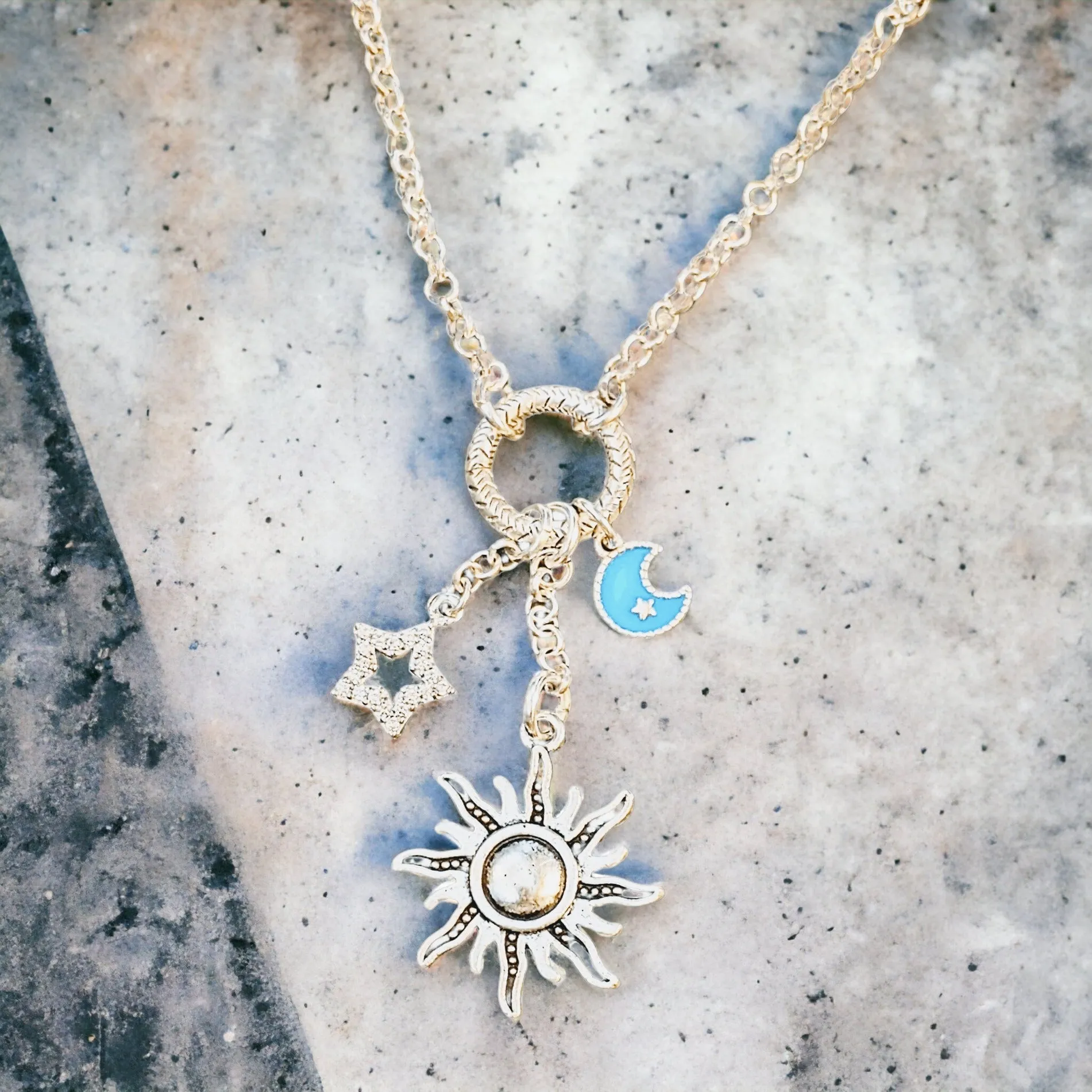 Celestial Sun Silver Charm Keeper Necklace - 18-24 inch