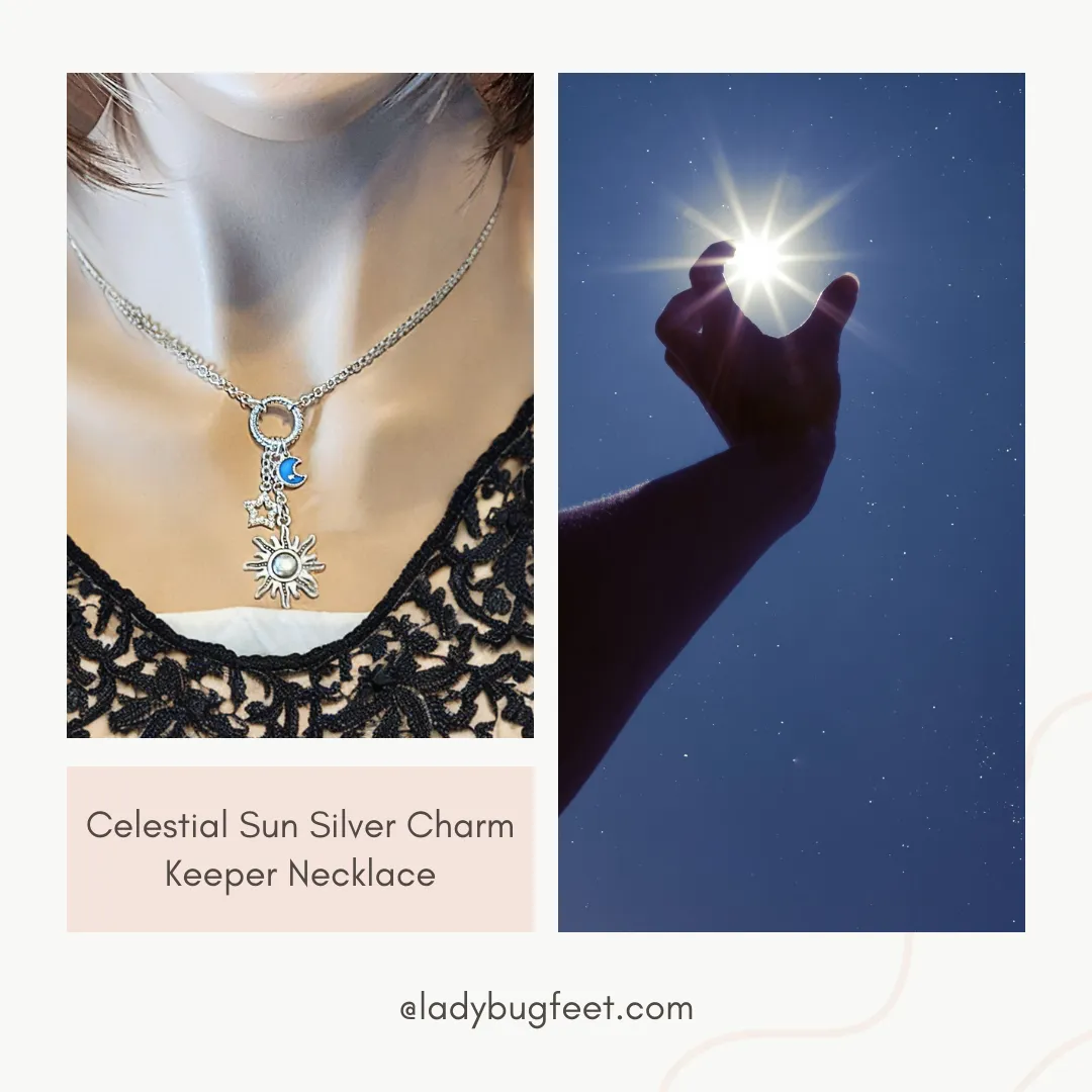 Celestial Sun Silver Charm Keeper Necklace - 18-24 inch