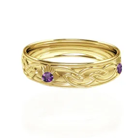 Celtic Flow Amethyst Thistle Wedding Ring