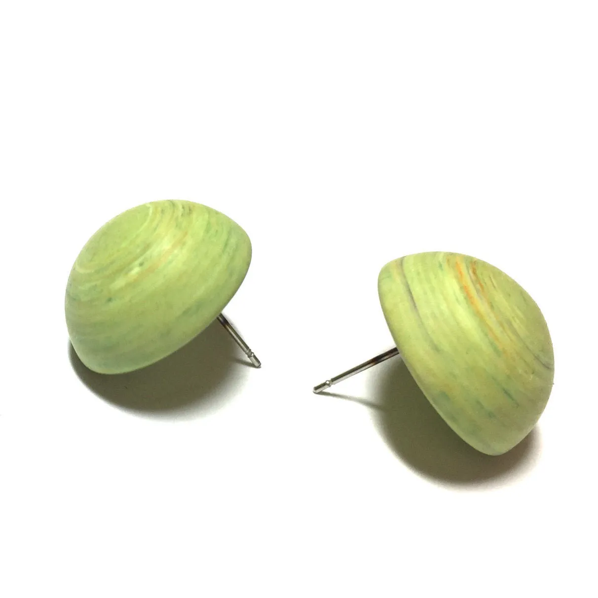 Chartreuse Matte Swirled Retro Button Stud Earrings