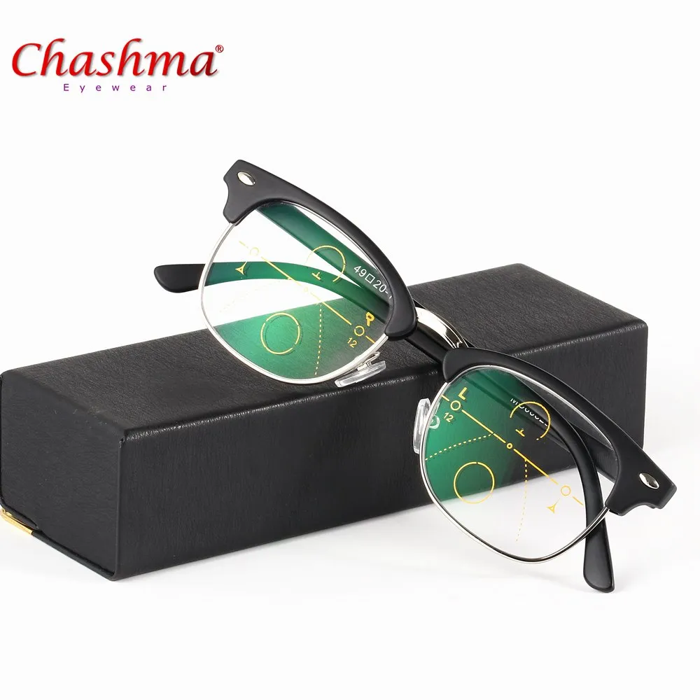 Chashma Unisex Full Rim Square Tr 90 Alloy Progressive Reading Glasses 3829