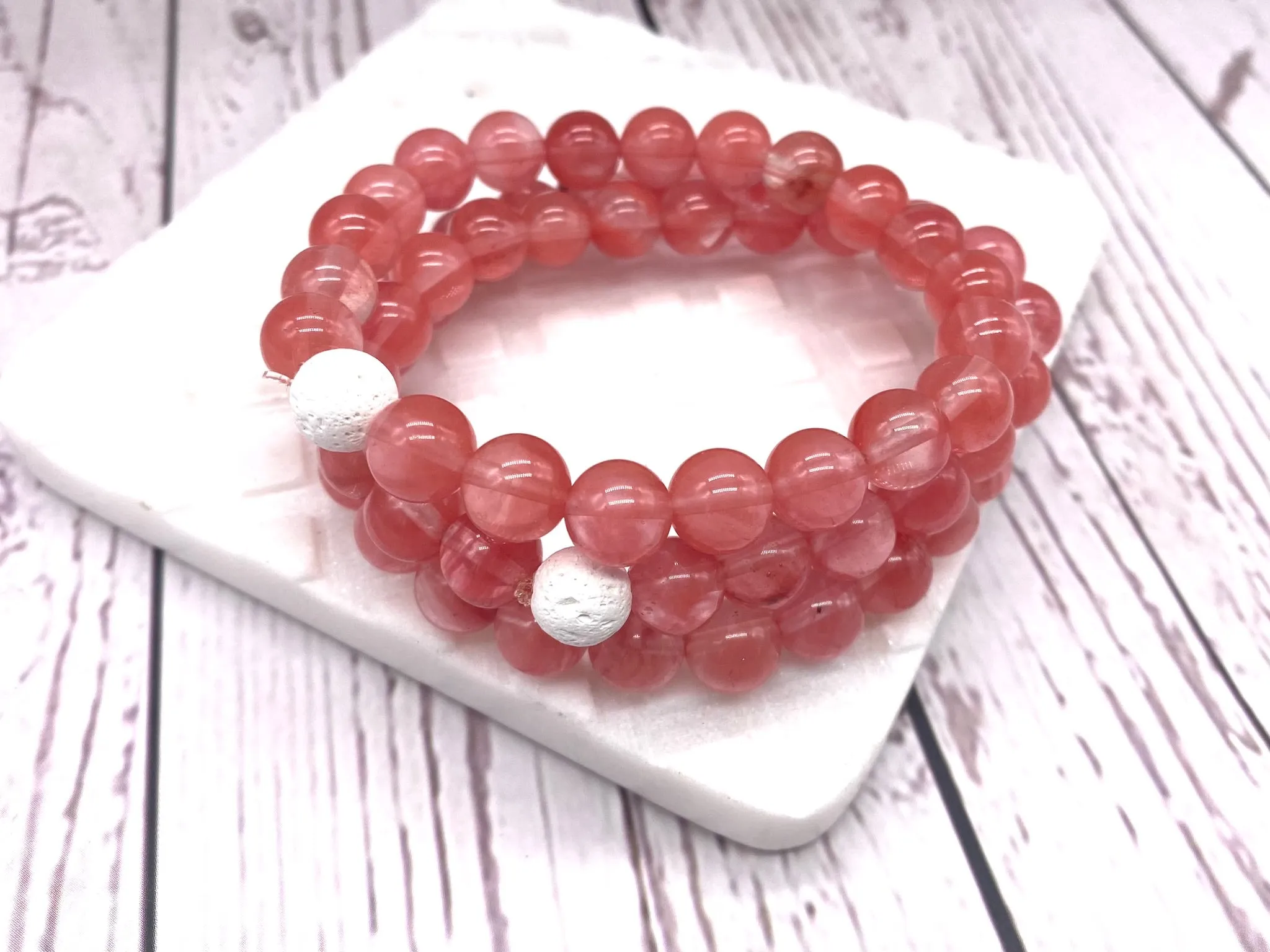 Cherry Quartz with Lava Stone Diffuser Bracelet