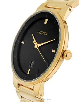 Citizen Quartz Mens Watch - Black Dial - Gold Tone Steel Case & Bracelet - Date