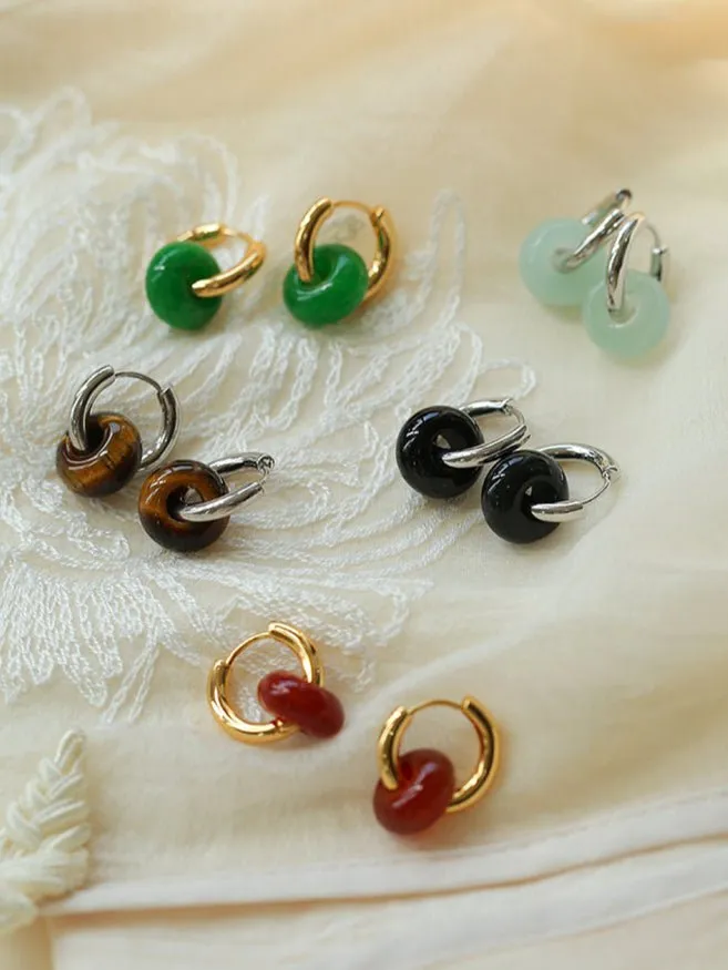 Classic Natural Stone Jade Hoop Earrings