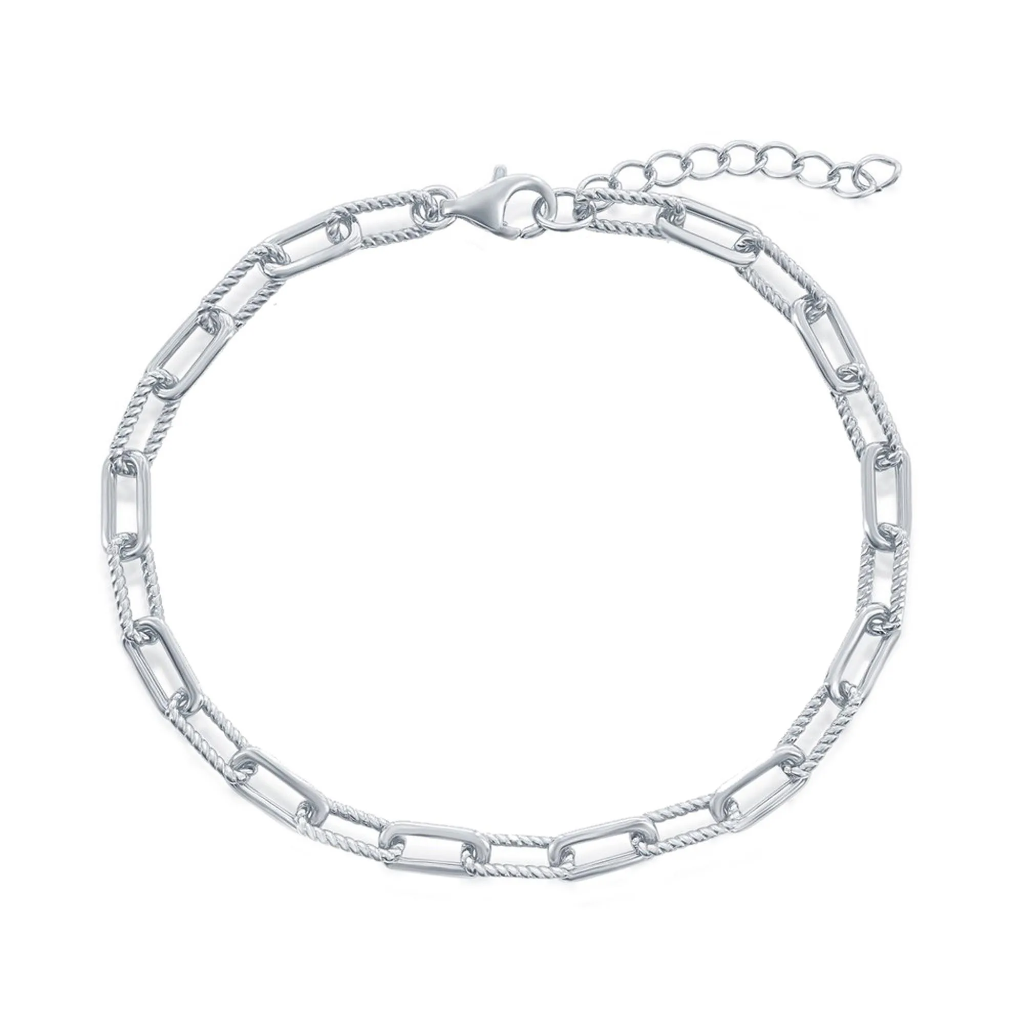 Classic Unisex Bracelet - Sterling Silver Polished and Rope Design Paperclip | S-5128