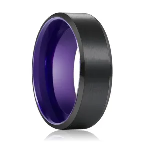 CLEMATIS | Purple Ring, Black Tungsten Ring, Brushed, Beveled