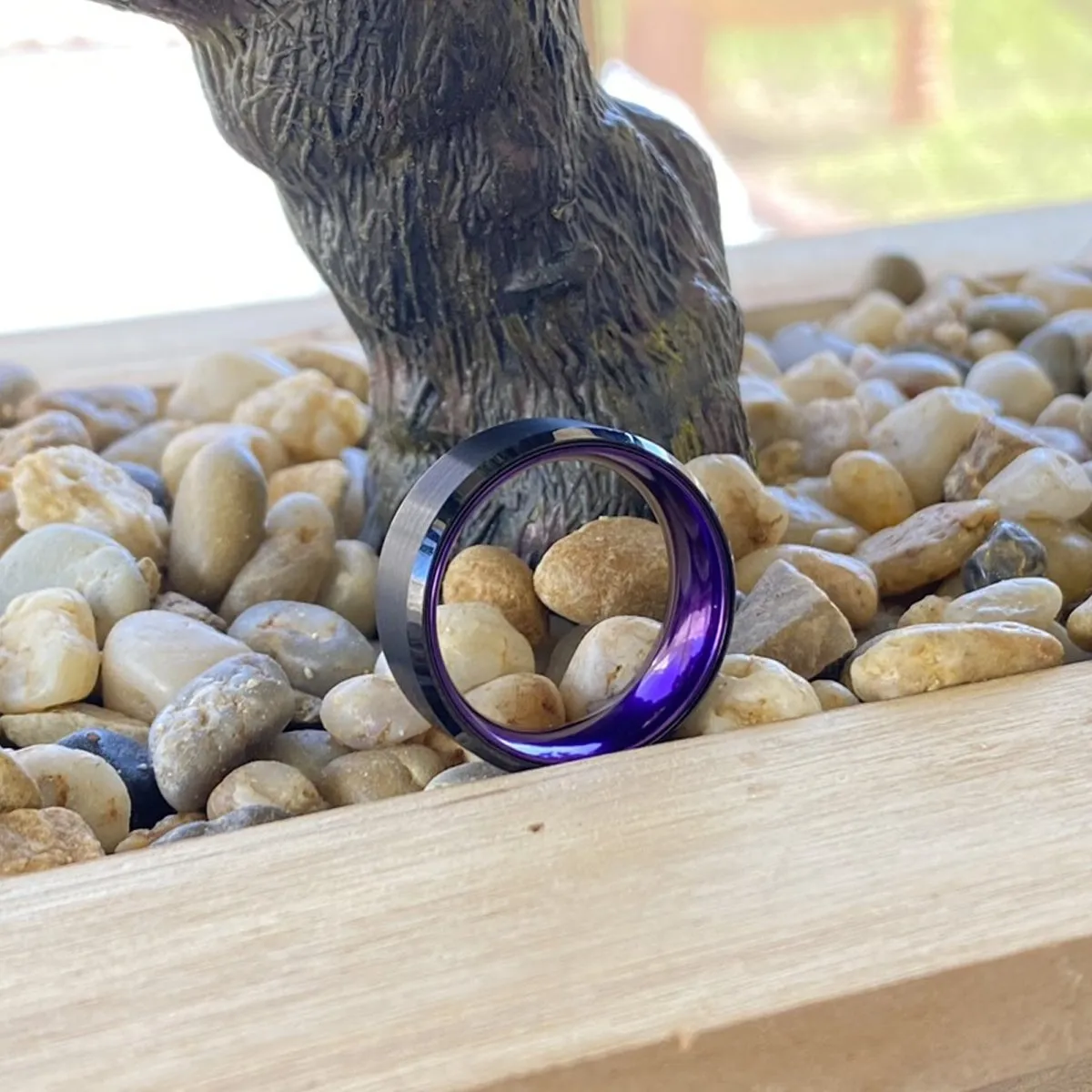 CLEMATIS | Purple Ring, Black Tungsten Ring, Brushed, Beveled