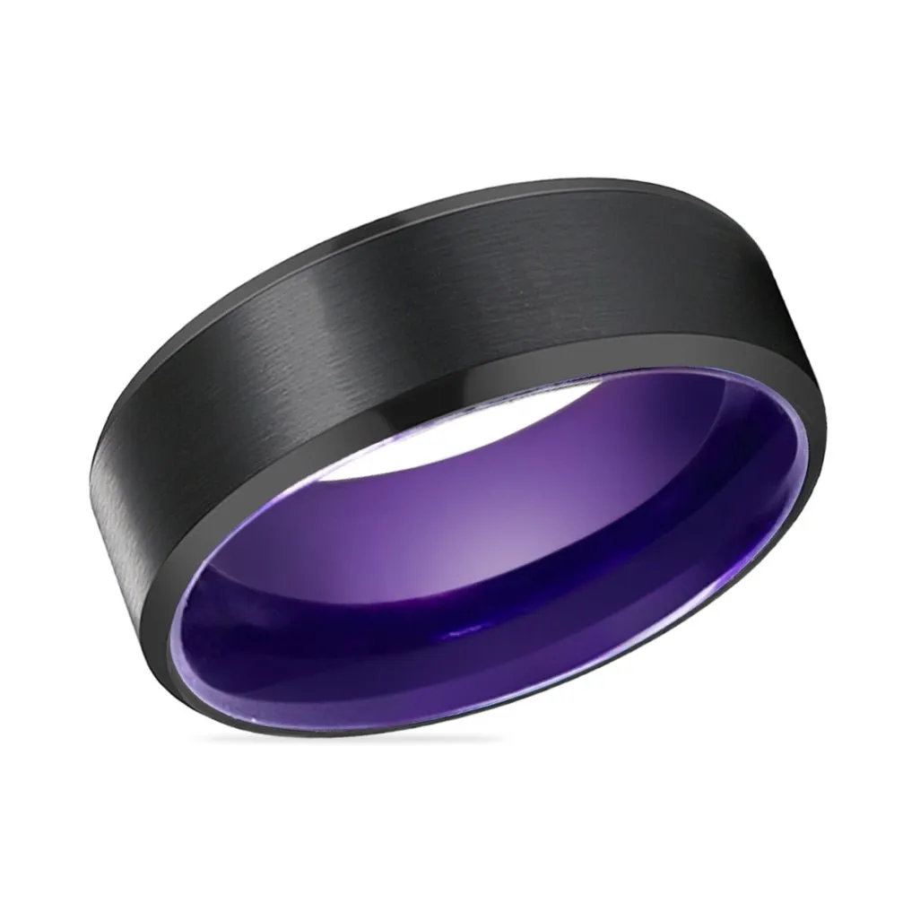 CLEMATIS | Purple Ring, Black Tungsten Ring, Brushed, Beveled