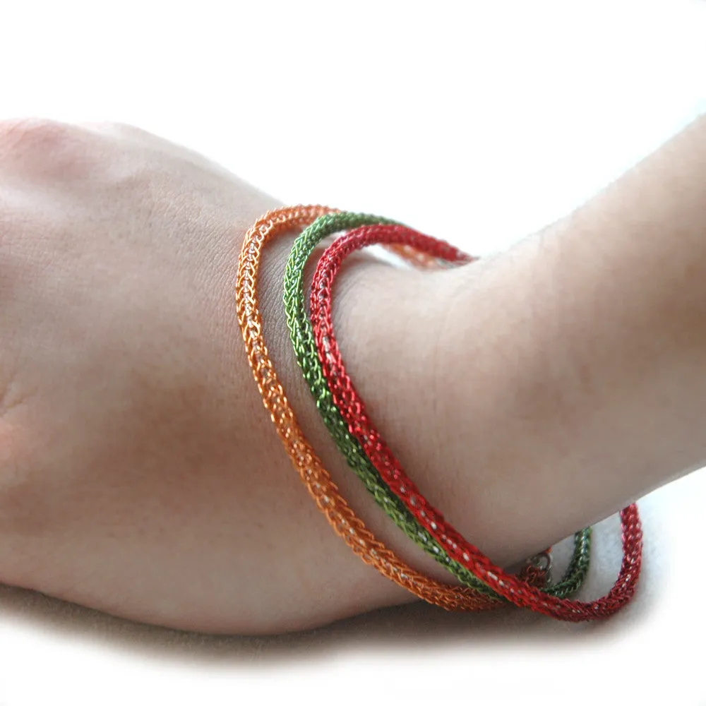 Color Bangles Trio - wire crochet jewelry , handmade funky bangles ,Marsala , fall colors