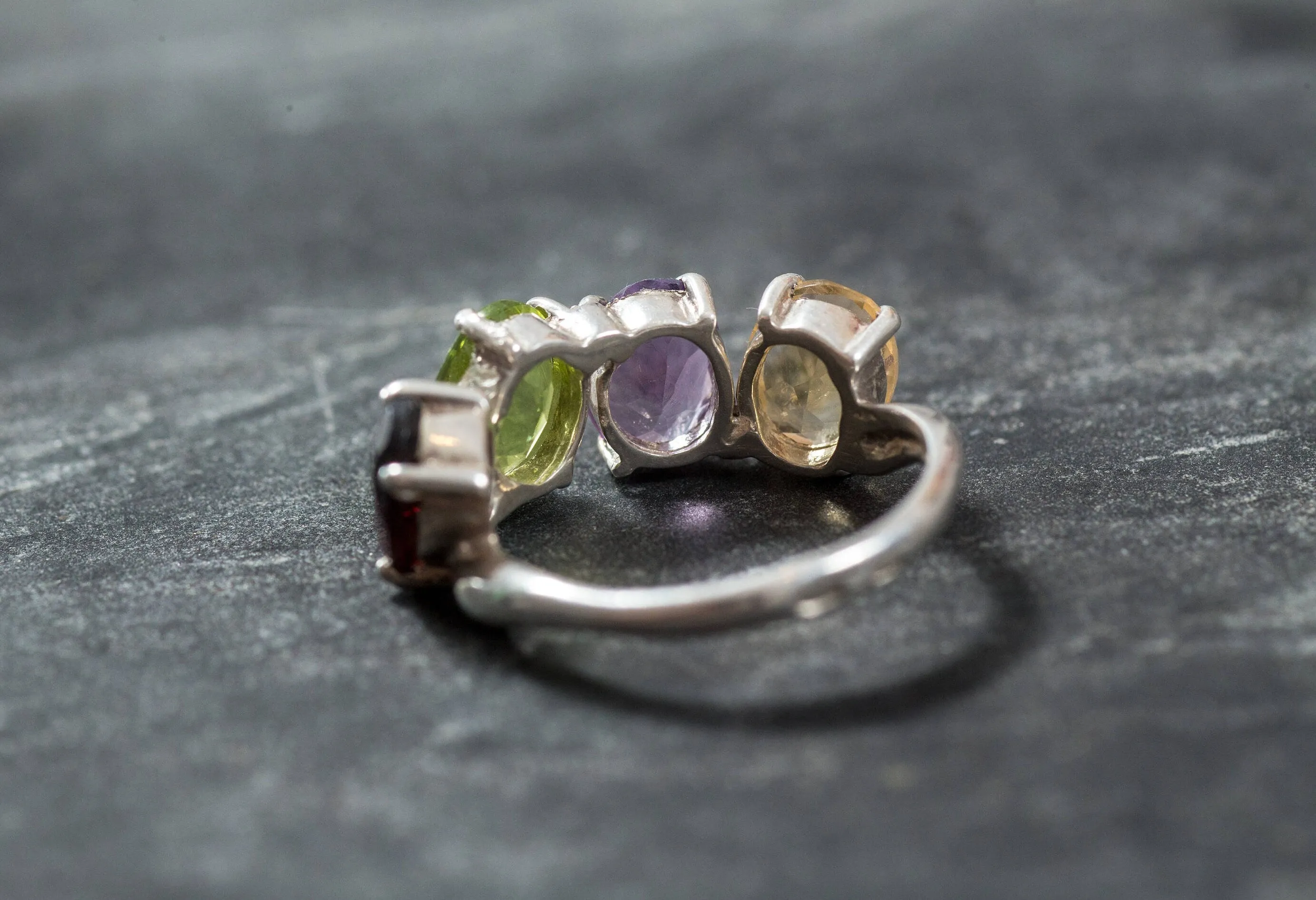 Colorful Statement Band - Garnet Silver Ring - Multistone Silver Ring