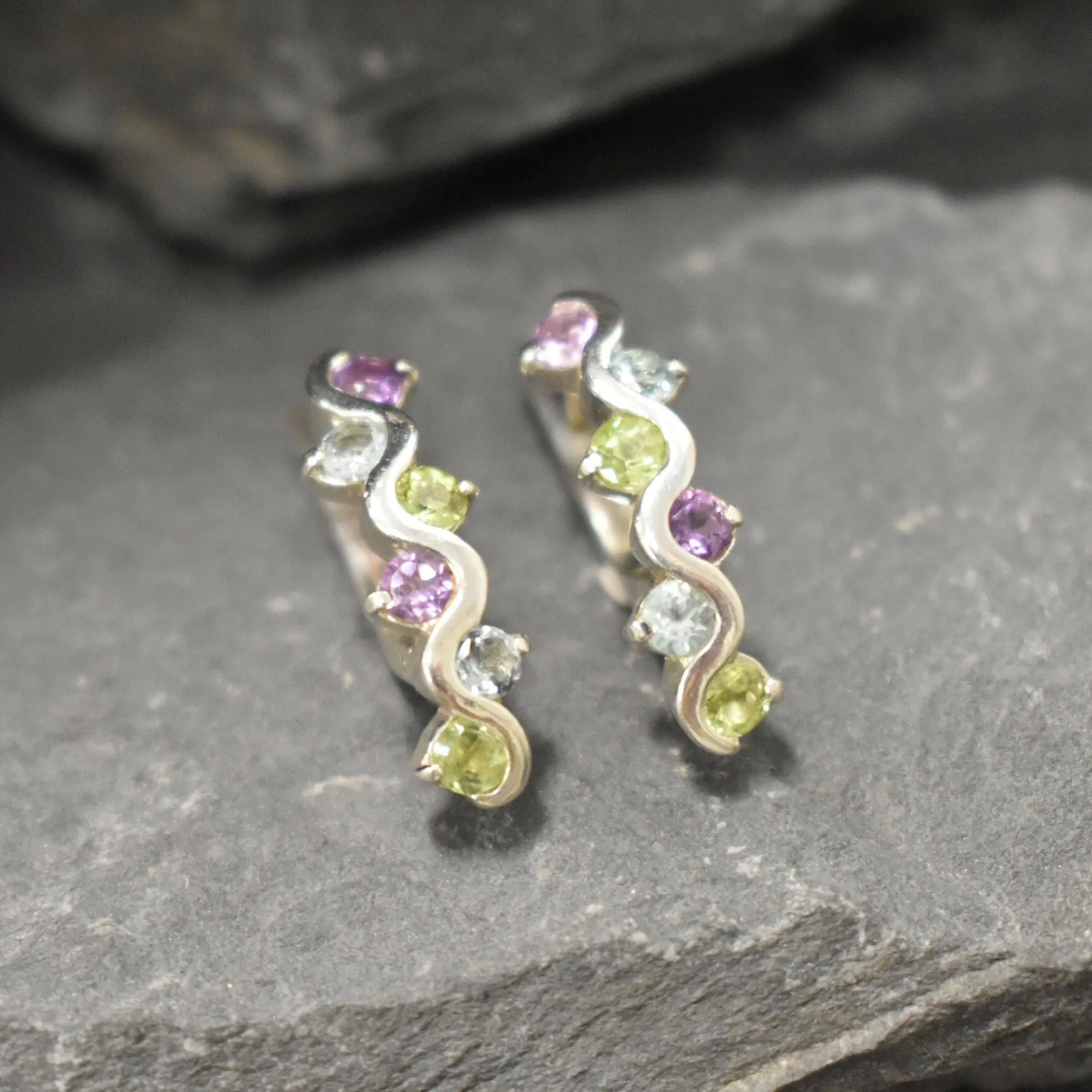 Colorful Topaz Earrings - Amethyst Peridot Topaz Earrings - Long Multistone Earrings