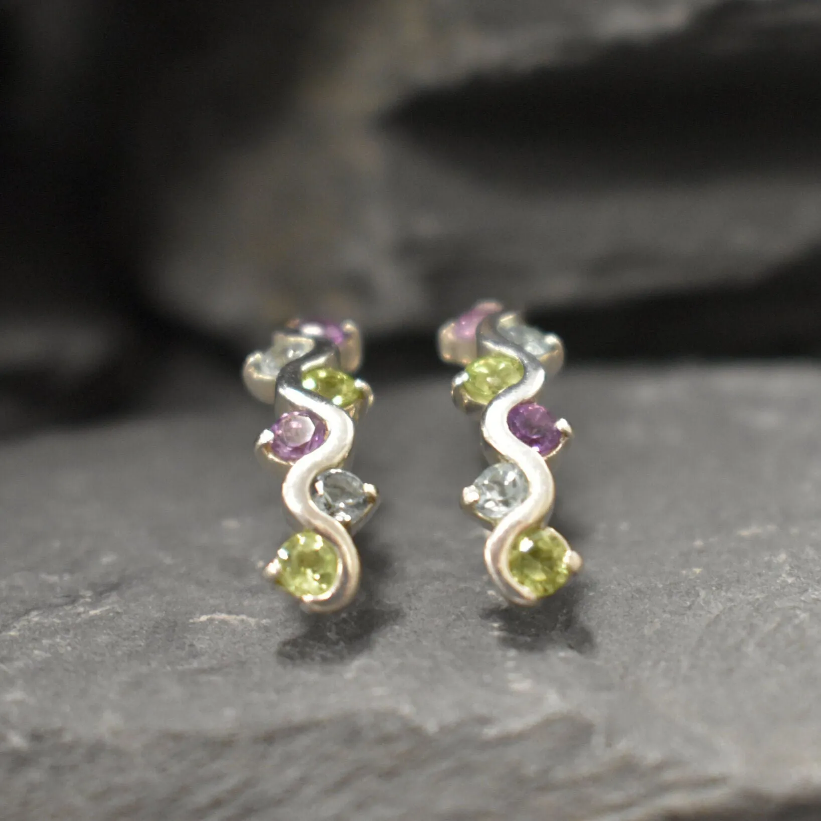 Colorful Topaz Earrings - Amethyst Peridot Topaz Earrings - Long Multistone Earrings