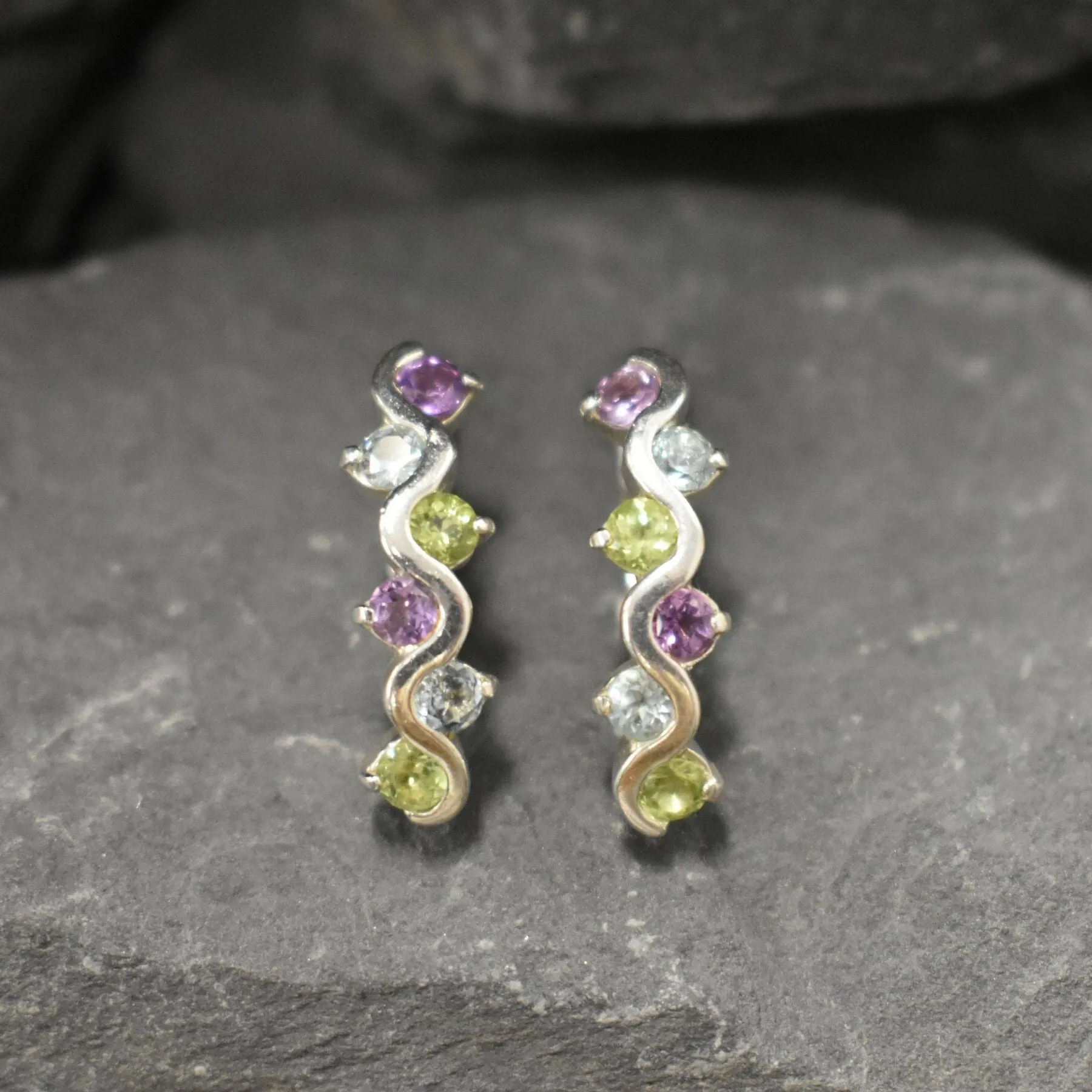 Colorful Topaz Earrings - Amethyst Peridot Topaz Earrings - Long Multistone Earrings