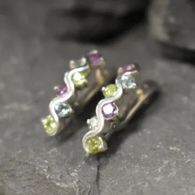 Colorful Topaz Earrings - Amethyst Peridot Topaz Earrings - Long Multistone Earrings