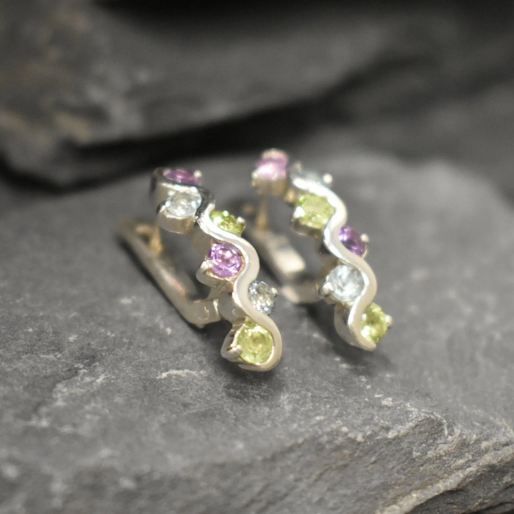 Colorful Topaz Earrings - Amethyst Peridot Topaz Earrings - Long Multistone Earrings