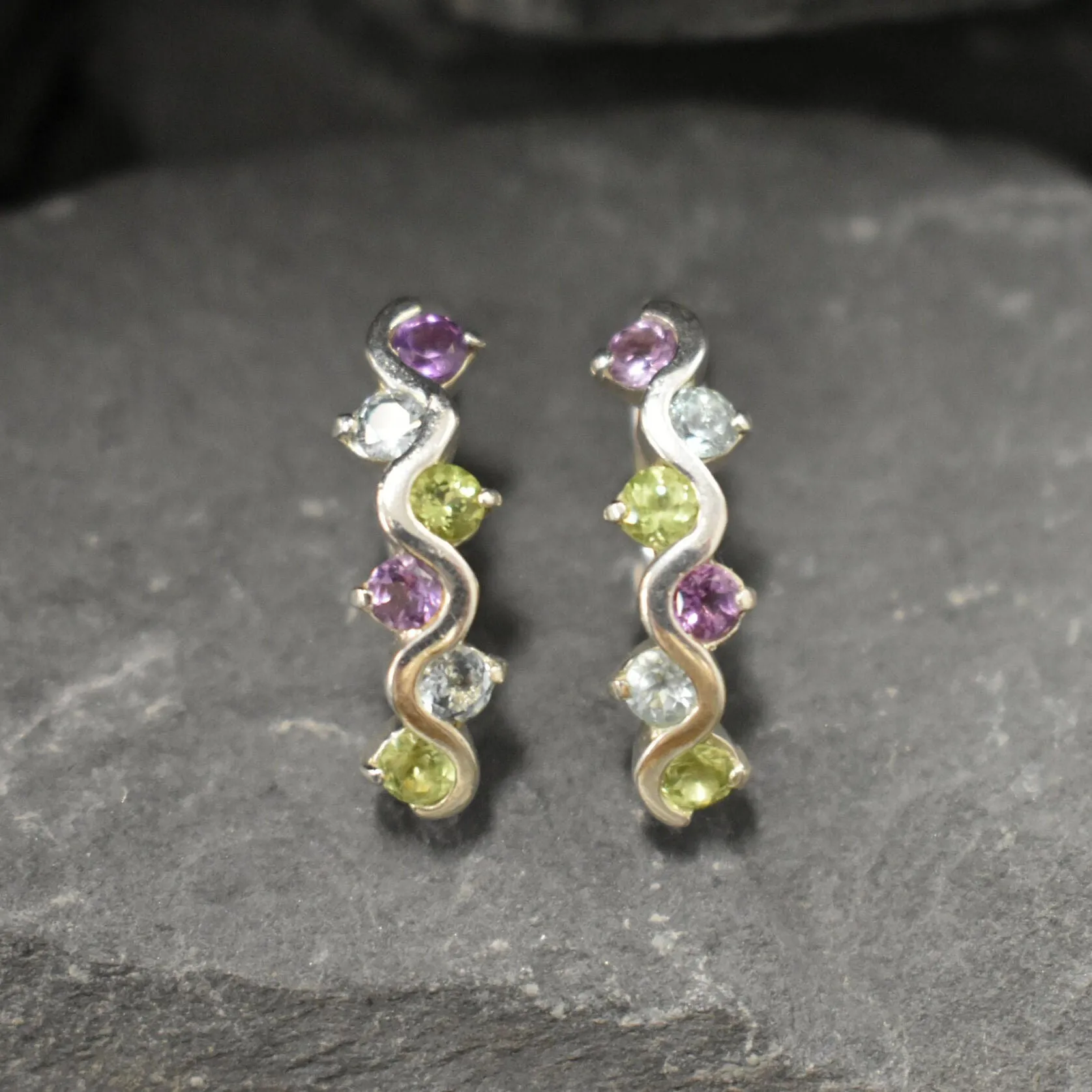 Colorful Topaz Earrings - Amethyst Peridot Topaz Earrings - Long Multistone Earrings