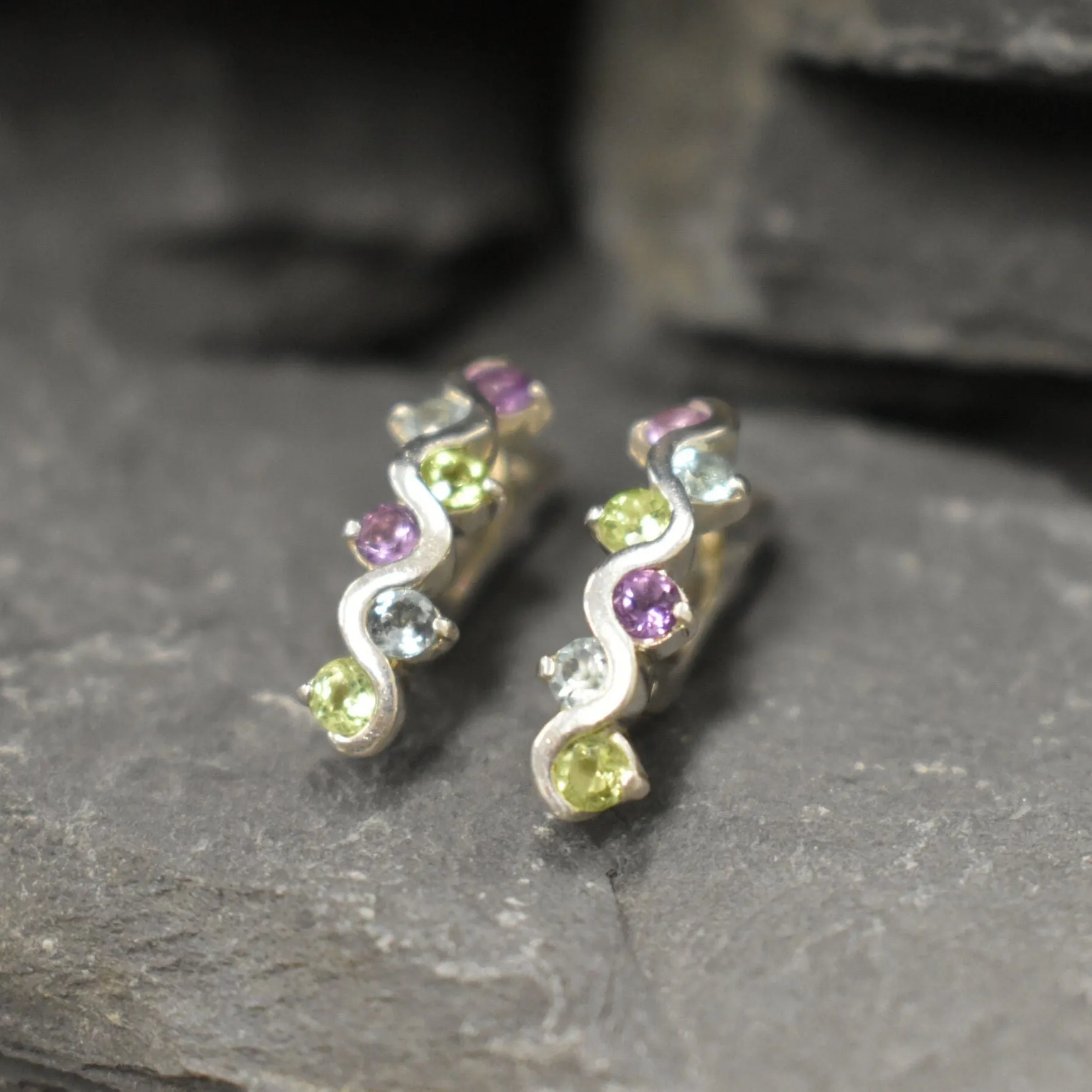 Colorful Topaz Earrings - Amethyst Peridot Topaz Earrings - Long Multistone Earrings