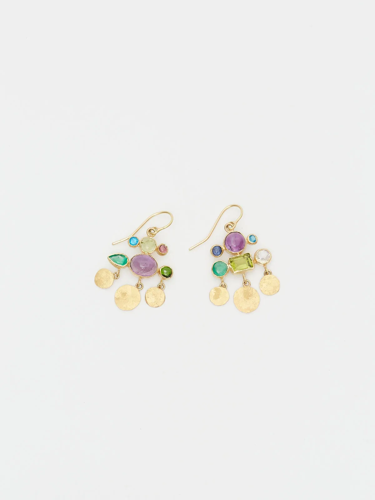 Confetti Multi-Gemstone Earrings with 22k Yellow Gold Squashes