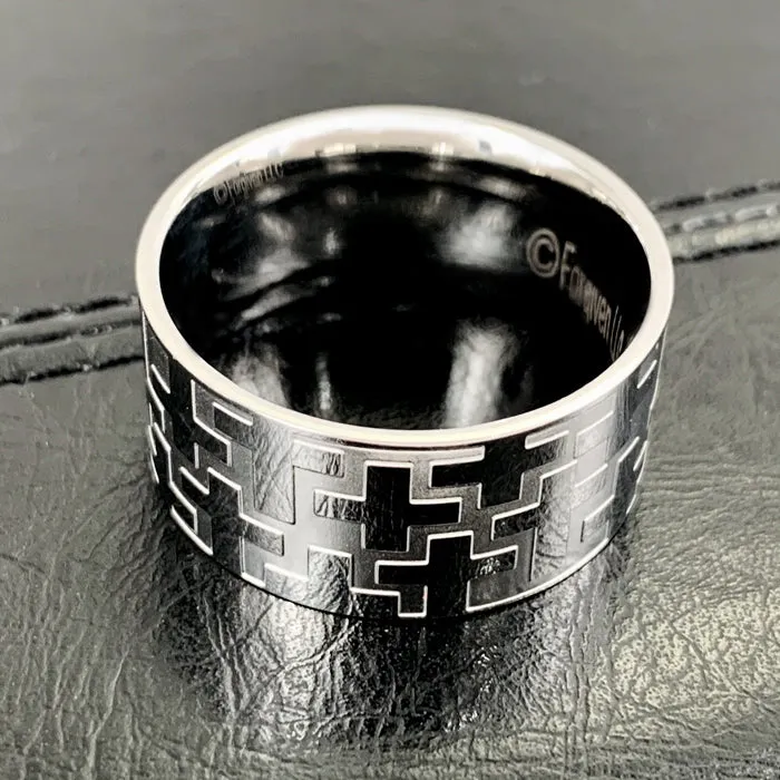 Cross Ring Mens Wide Band Ring