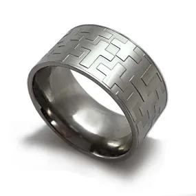 Cross Ring Mens Wide Band Ring