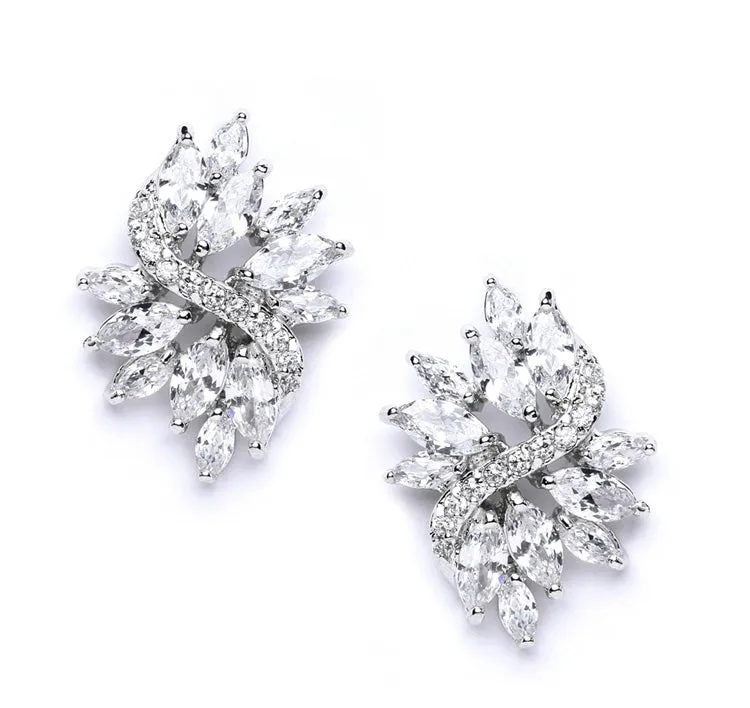 Cubic Zirconia Cluster Bridal Earrings w/ Marquis