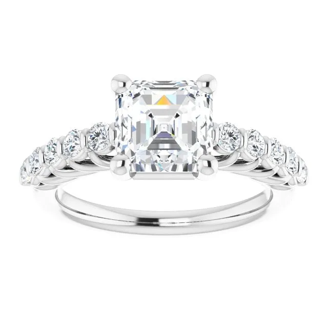 Cubic Zirconia Engagement Ring- The Alaia (Customizable Asscher Cut Style with Round Bar-set Accents)