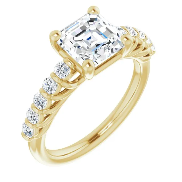 Cubic Zirconia Engagement Ring- The Alaia (Customizable Asscher Cut Style with Round Bar-set Accents)