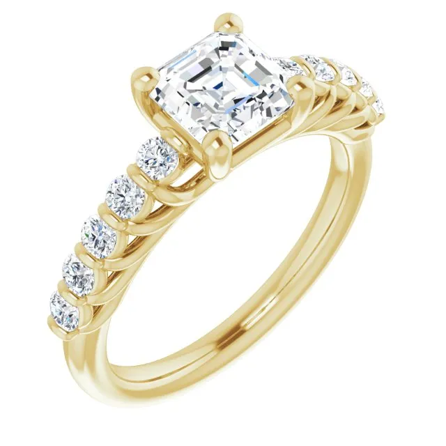 Cubic Zirconia Engagement Ring- The Alaia (Customizable Asscher Cut Style with Round Bar-set Accents)