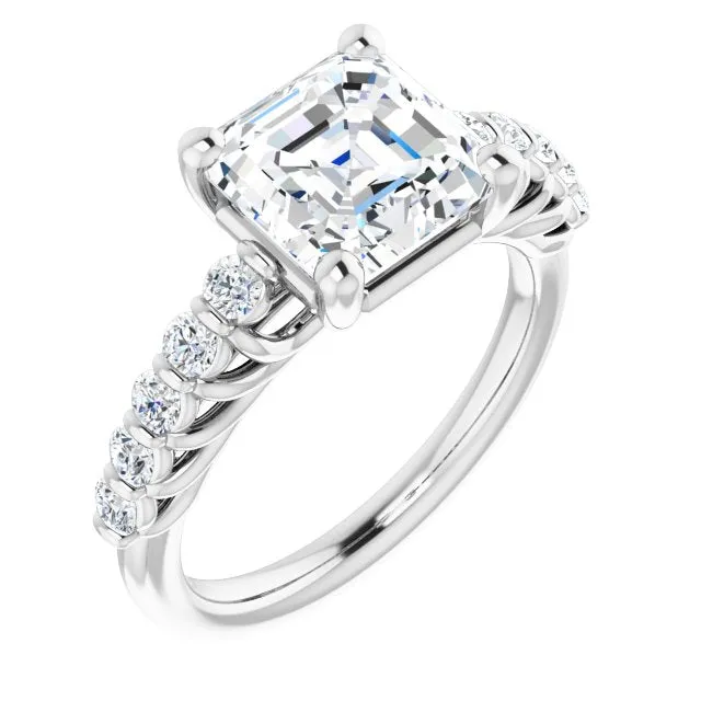 Cubic Zirconia Engagement Ring- The Alaia (Customizable Asscher Cut Style with Round Bar-set Accents)