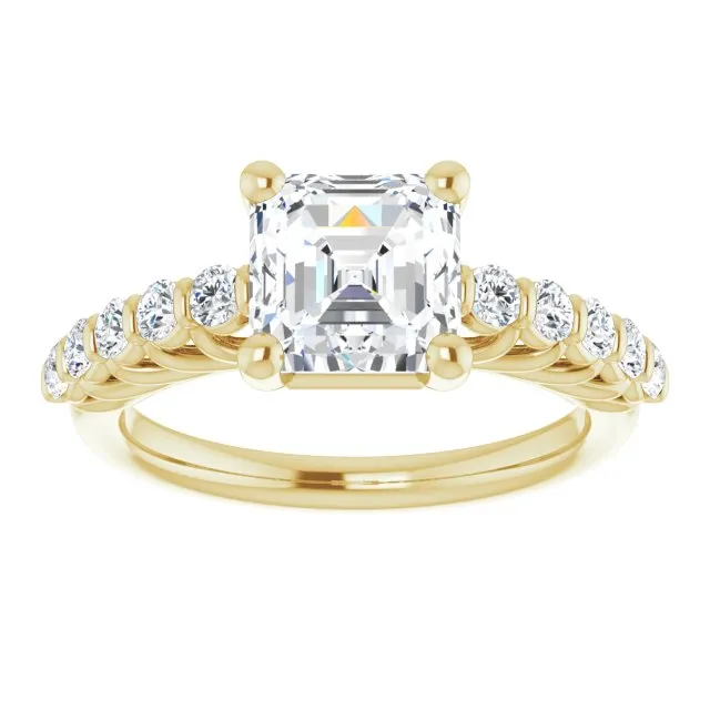 Cubic Zirconia Engagement Ring- The Alaia (Customizable Asscher Cut Style with Round Bar-set Accents)