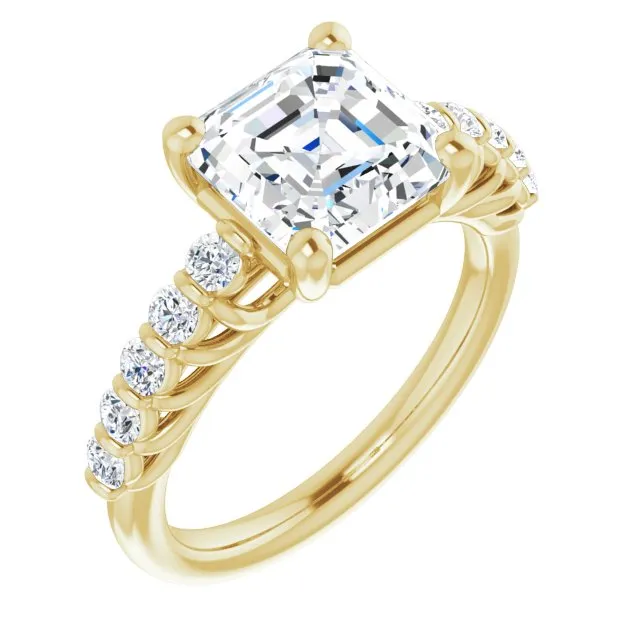 Cubic Zirconia Engagement Ring- The Alaia (Customizable Asscher Cut Style with Round Bar-set Accents)