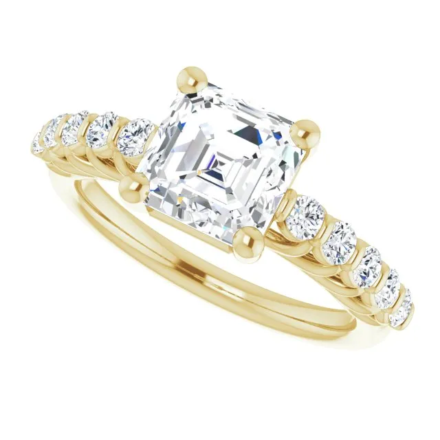 Cubic Zirconia Engagement Ring- The Alaia (Customizable Asscher Cut Style with Round Bar-set Accents)