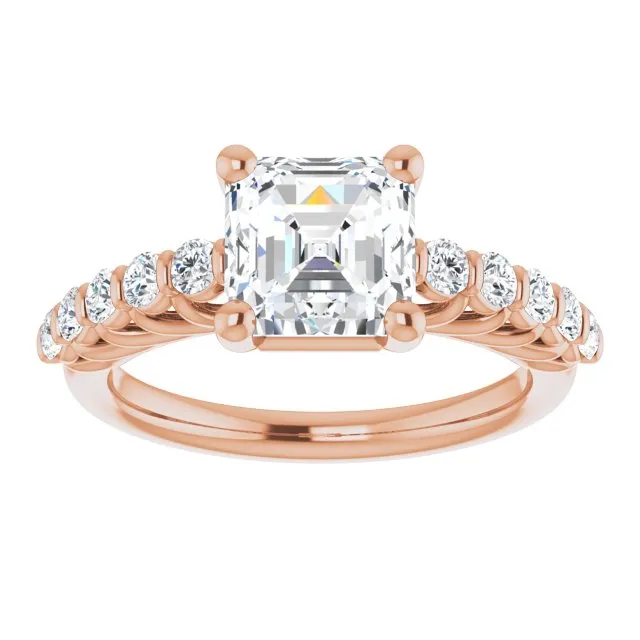 Cubic Zirconia Engagement Ring- The Alaia (Customizable Asscher Cut Style with Round Bar-set Accents)