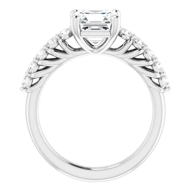 Cubic Zirconia Engagement Ring- The Alaia (Customizable Asscher Cut Style with Round Bar-set Accents)