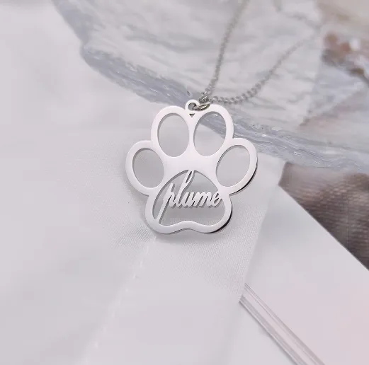 Custom Dog Paw Name Necklace, Paw Print Necklace, Paw Pendant, Name Necklace, Personalised Paw Pendant, Pet Necklace, Dog Memorial Gifts