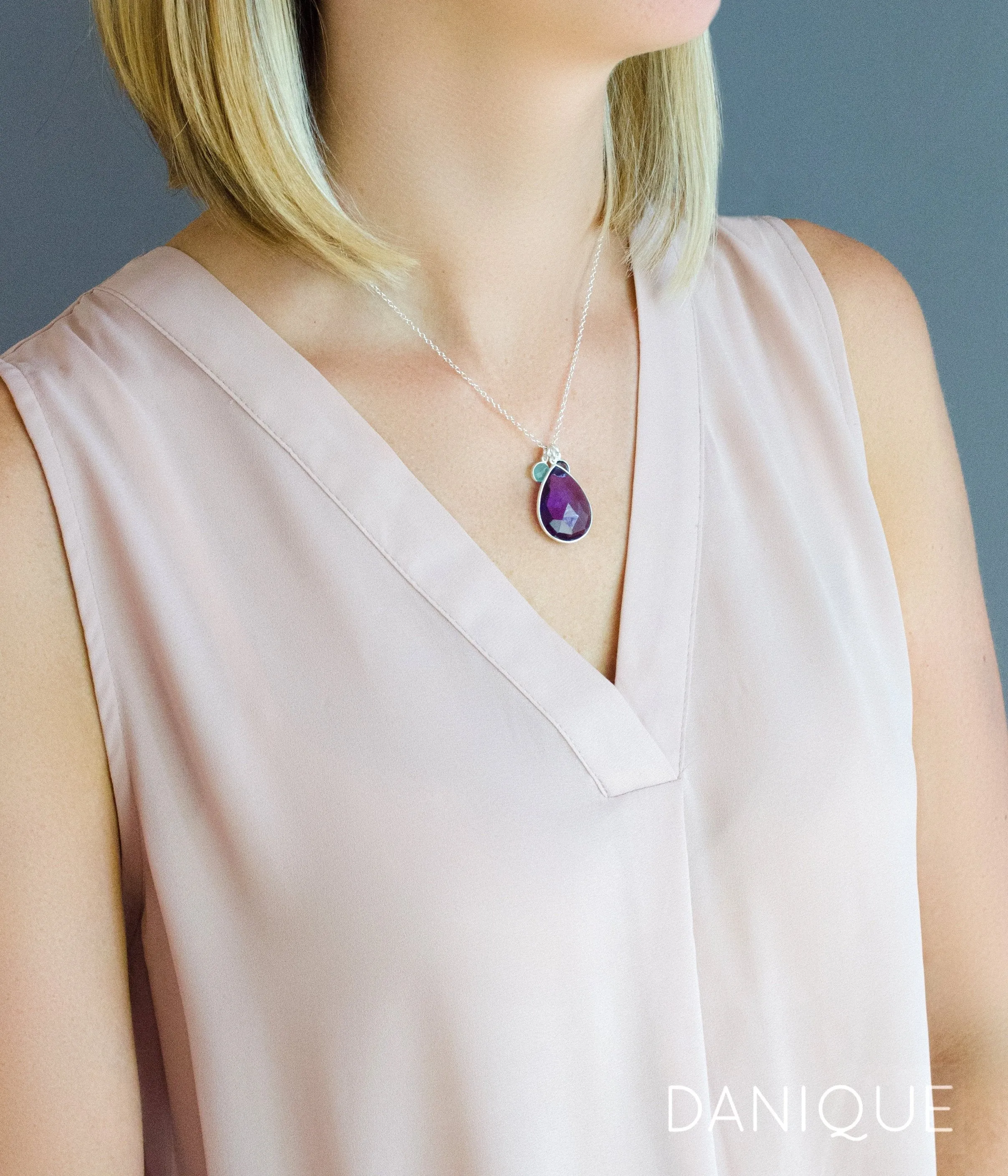 Custom Mother's Teardrop Birthstone Necklace with Tiny Round Kid's Birthstones