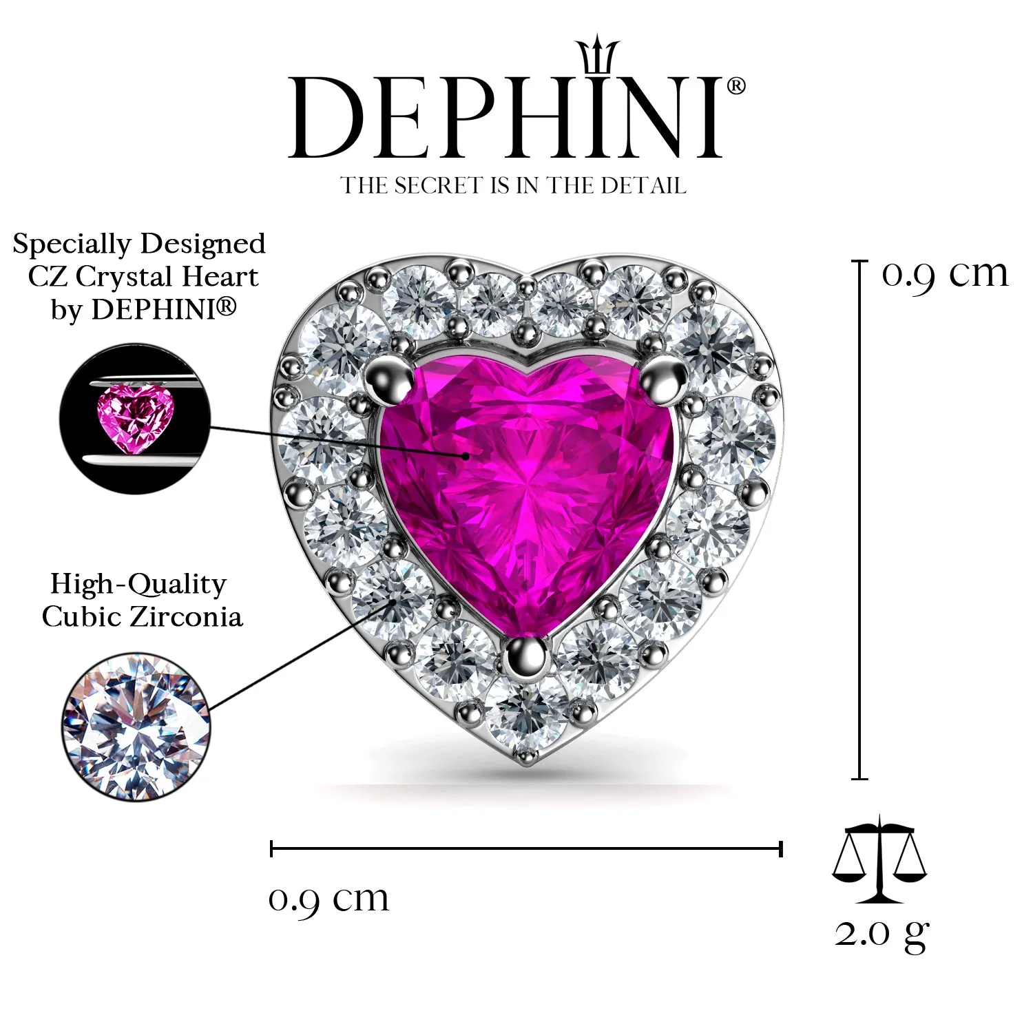 DEPHINI Pink Heart Earrings  925 Sterling Silver Stud Earrings CZ