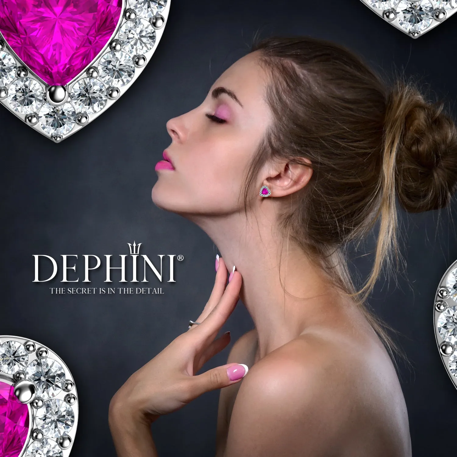 DEPHINI Pink Heart Earrings  925 Sterling Silver Stud Earrings CZ