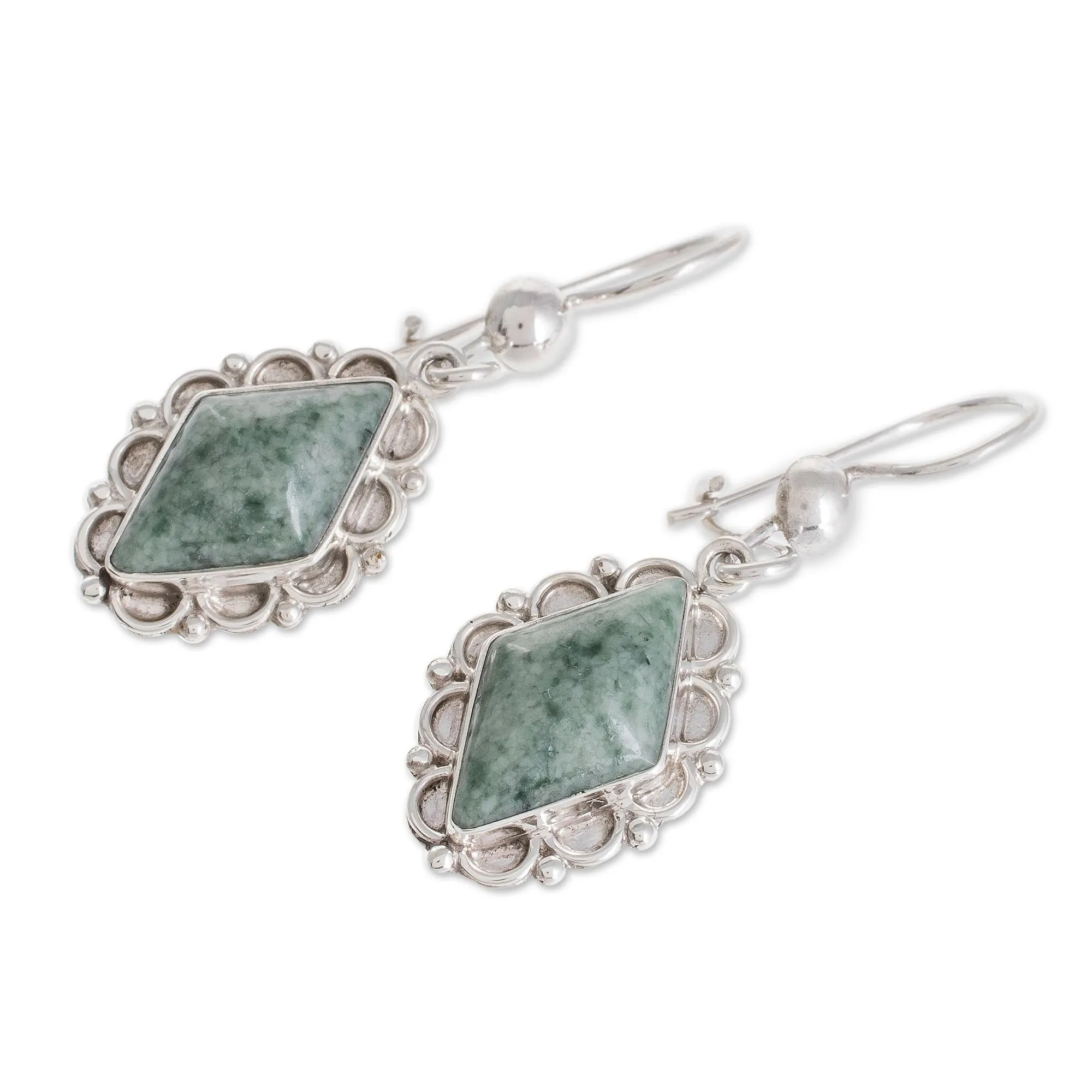 Diamond Dahlia Guatemalan Light Green Jade Earrings